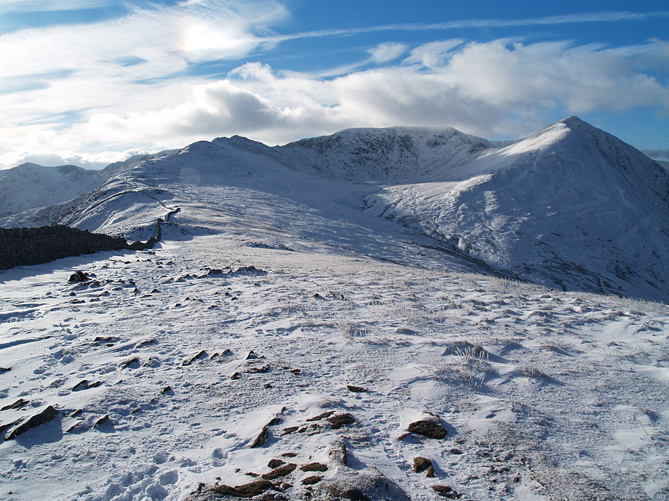 Striding Edge, Helvellyn and Catstycam from Birkhouse Moor