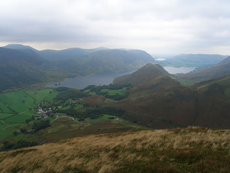 Buttermere village and Crummock Water from High Snockrigg
