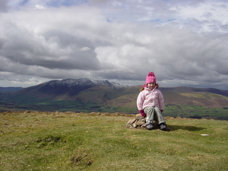 Blencathra from the summit of Great Mell Fell (plus Connie aged 4)