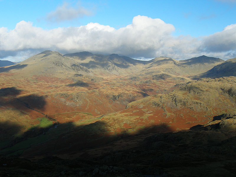 Scafell, Scafell Pike, Esk Pike and Bow Fell from Harter Fell