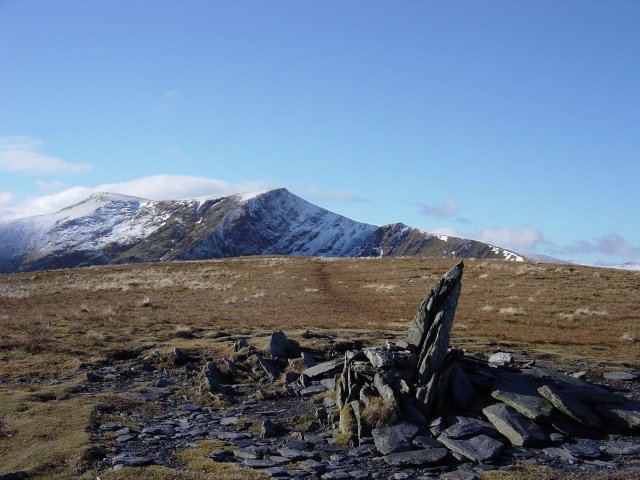 A wintry Blencathra from Bannerdale Crags summit.