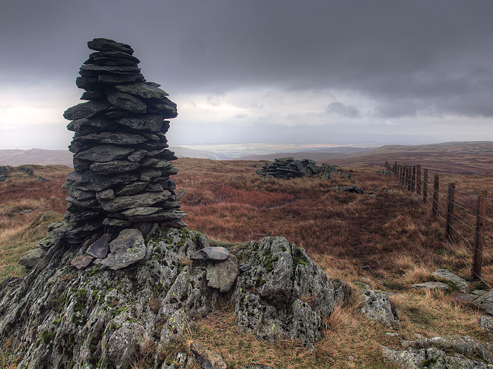 The cairn on Harrop Pike