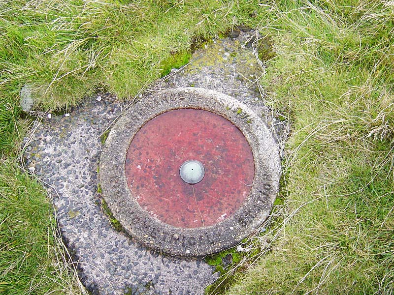 An unusual trigonometrical survey station on Great Yarlside - a circular metal plate sunk into concrete at ground level - a bit different to the normal column type